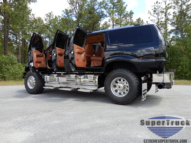 Extreme Super Truck custom black 6-door build with doors open