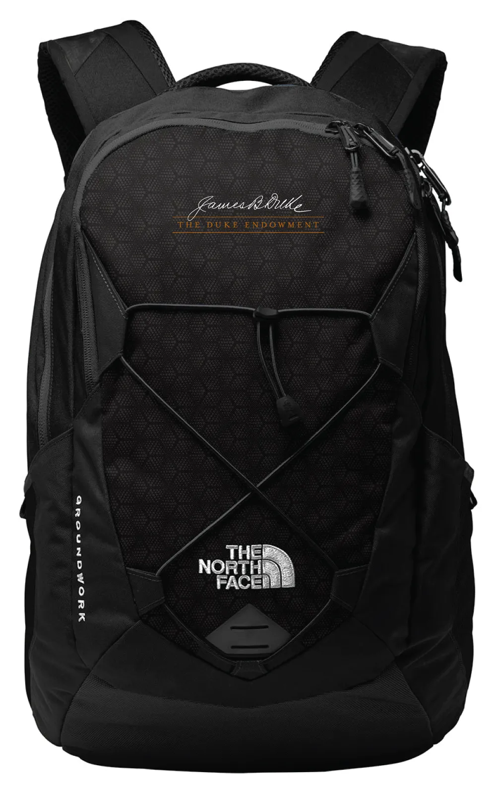 Custom North Face Groundwork backpack with The Duke Endowment embroidery