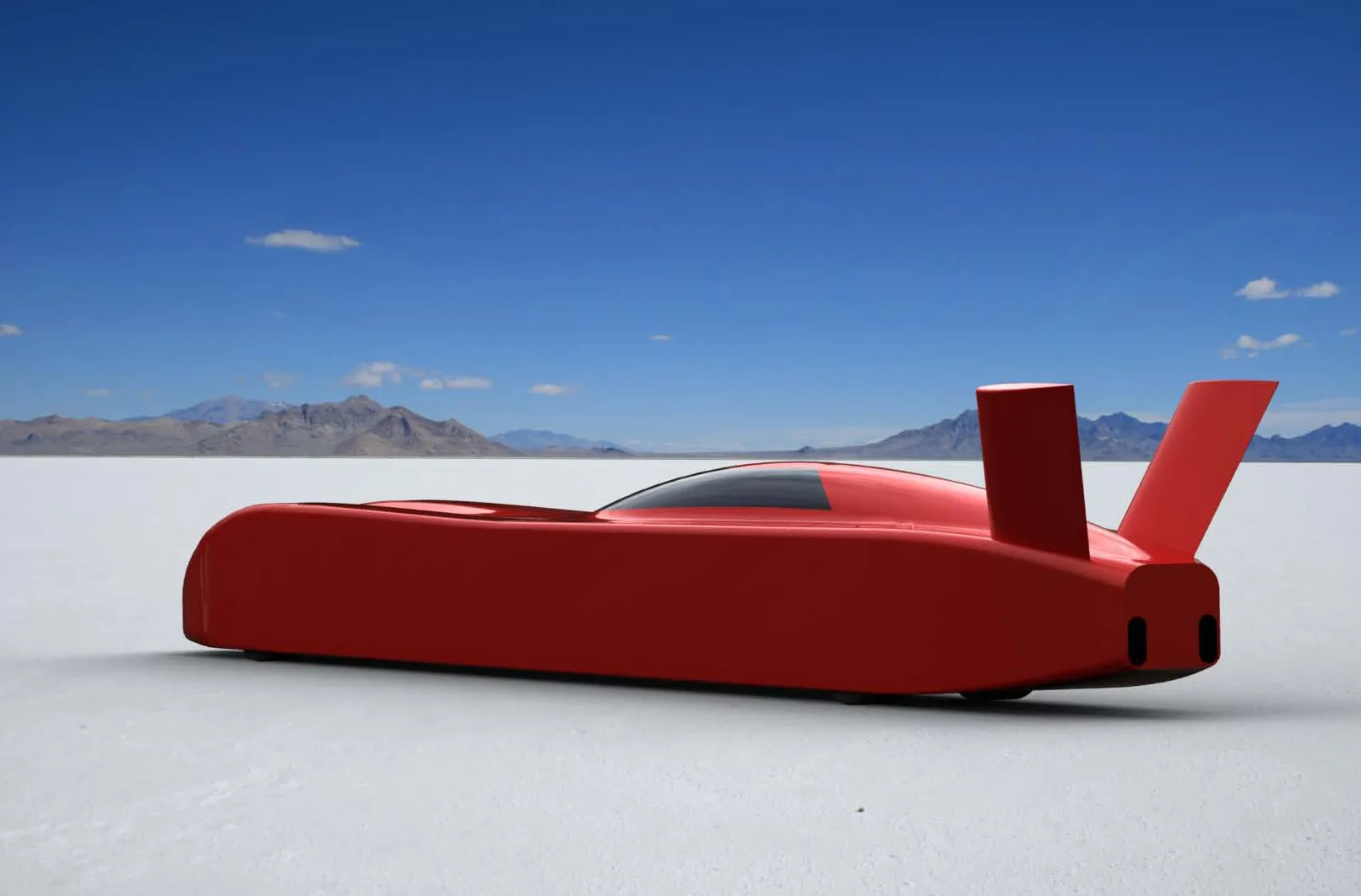 The Beast land speed record car from a three-quarter rear view